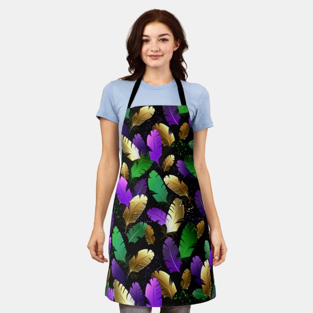 Seamless Pattern with Mardi Gras feathers Apron (Worn)
