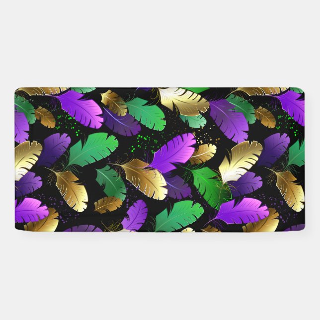 Seamless Pattern with Mardi Gras feathers Banner (Horizontal)