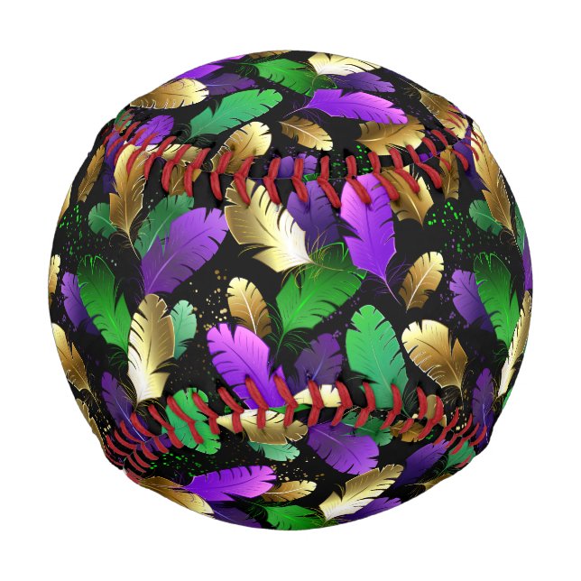 Seamless Pattern with Mardi Gras feathers Baseball (Front)