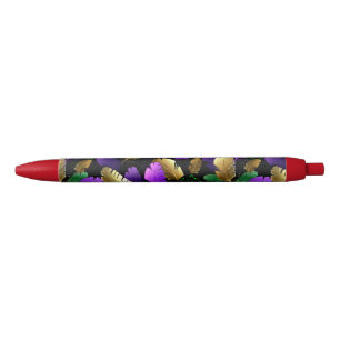 Seamless Pattern with Mardi Gras feathers Black Ink Pen