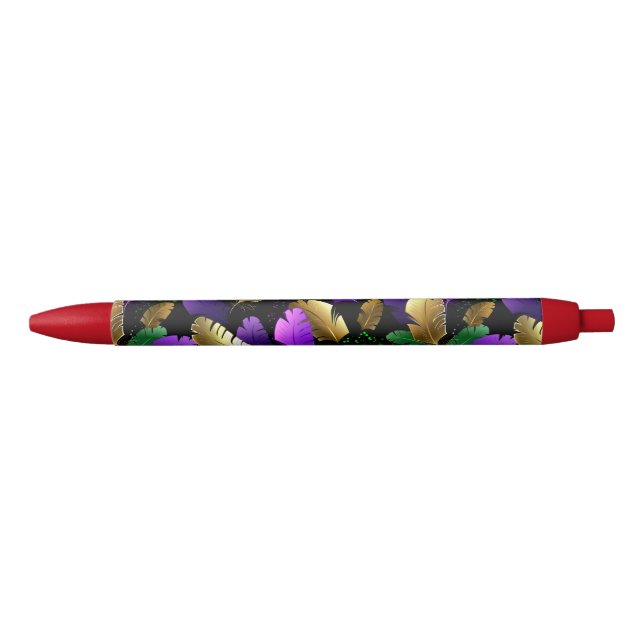Seamless Pattern with Mardi Gras feathers Black Ink Pen (Front)