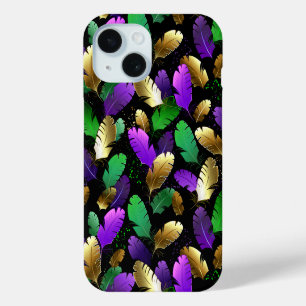 Seamless Pattern with Mardi Gras feathers iPhone 15 Case