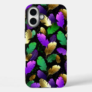 Seamless Pattern with Mardi Gras feathers iPhone 16 Plus Case