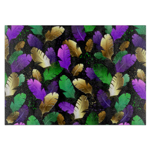 Seamless Pattern with Mardi Gras feathers Cutting Board