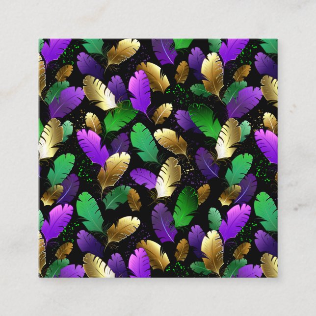 Seamless Pattern with Mardi Gras feathers Discount Card (Front)