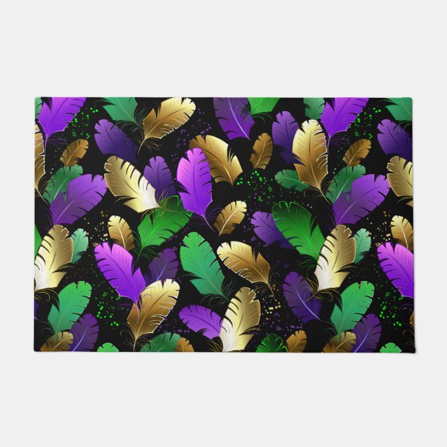 Seamless Pattern with Mardi Gras feathers Doormat (Front)