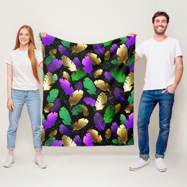 Seamless Pattern with Mardi Gras feathers Fleece Blanket (In Situ)