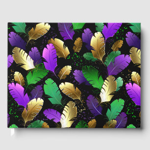 Seamless Pattern with Mardi Gras feathers Guest Book