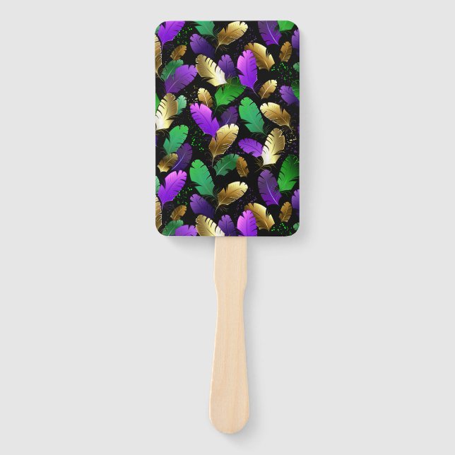 Seamless Pattern with Mardi Gras feathers Hand Fan (Front)