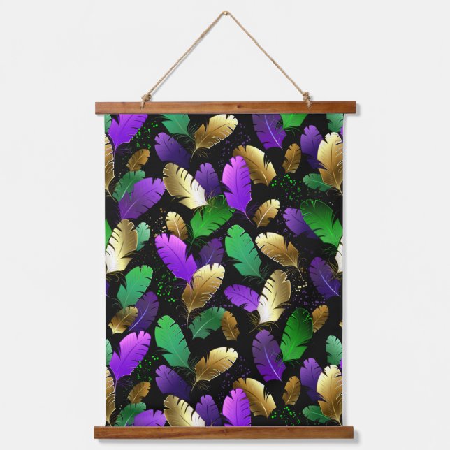 Seamless Pattern with Mardi Gras feathers Hanging Tapestry (Front)