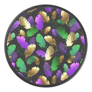 Seamless Pattern with Mardi Gras feathers Hockey Puck