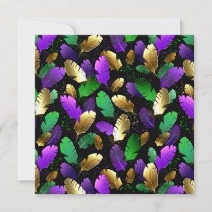 Seamless Pattern with Mardi Gras feathers Holiday Card
