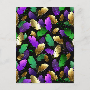 Seamless Pattern with Mardi Gras feathers Invitation Postcard