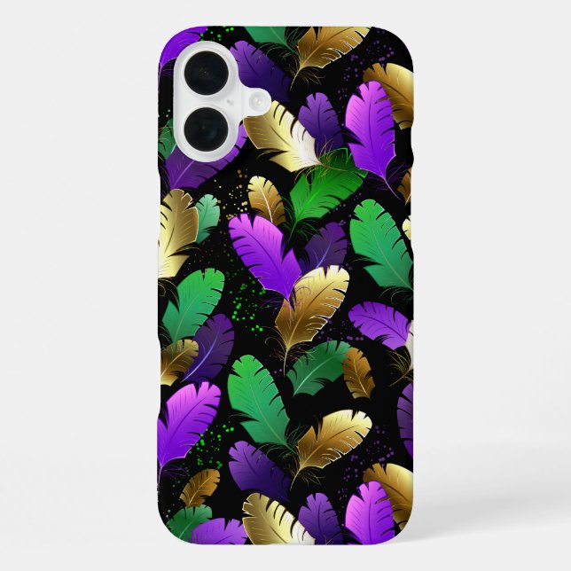 Seamless Pattern with Mardi Gras feathers iPhone Case (Back)