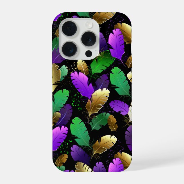 Seamless Pattern with Mardi Gras feathers iPhone Case (Back)