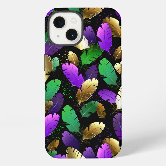 Seamless Pattern with Mardi Gras feathers iPhone Case (Back)