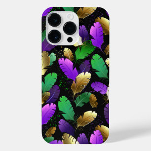 Seamless Pattern with Mardi Gras feathers iPhone 14 Pro Max Case