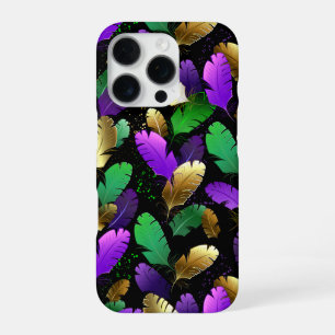 Seamless Pattern with Mardi Gras feathers iPhone 16 Pro Case