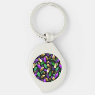 Seamless Pattern with Mardi Gras feathers Key Ring