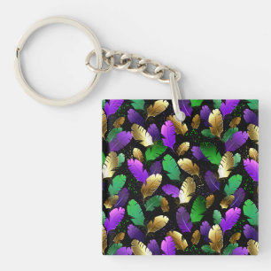 Seamless Pattern with Mardi Gras feathers Key Ring