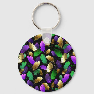 Seamless Pattern with Mardi Gras feathers Key Ring