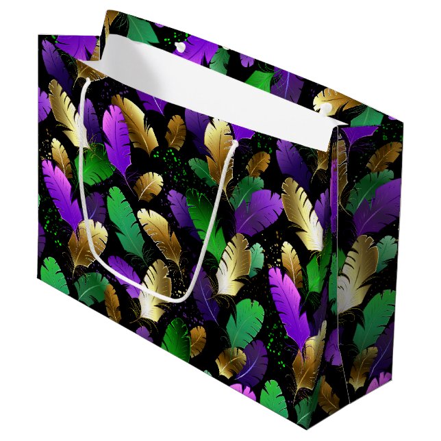 Seamless Pattern with Mardi Gras feathers Large Gift Bag (Front Angled)