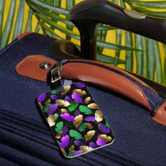 Seamless Pattern with Mardi Gras feathers Luggage Tag (Front Insitu 1)