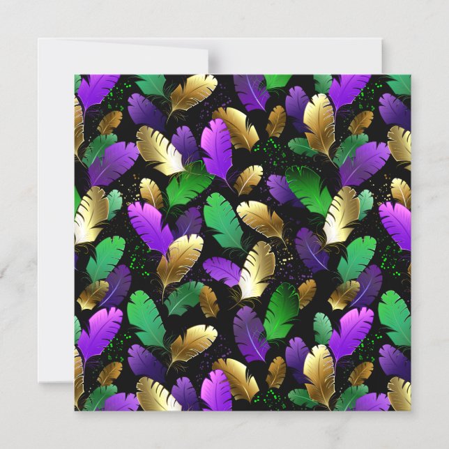 Seamless Pattern with Mardi Gras feathers Magnetic Invitation (Front)