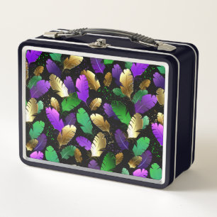 Seamless Pattern with Mardi Gras feathers Metal Lunch Box