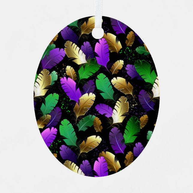 Seamless Pattern with Mardi Gras feathers Metal Tree Decoration (Front)