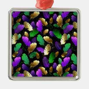 Seamless Pattern with Mardi Gras feathers Metal Tree Decoration