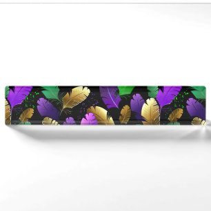 Seamless Pattern with Mardi Gras feathers Nameplate