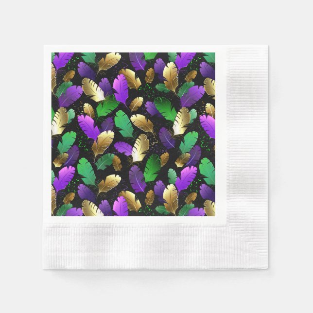 Seamless Pattern with Mardi Gras feathers Napkin (Front)