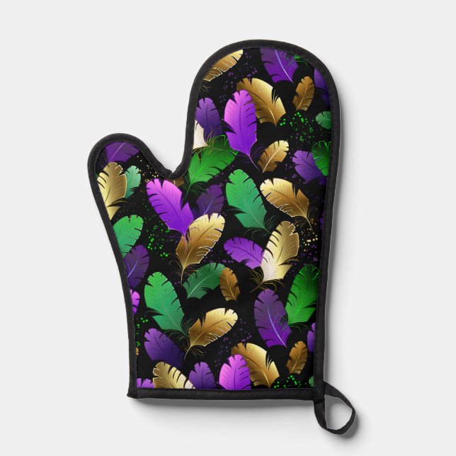 Seamless Pattern with Mardi Gras feathers Oven Mitt (Front)