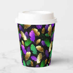Seamless Pattern with Mardi Gras feathers Paper Cups