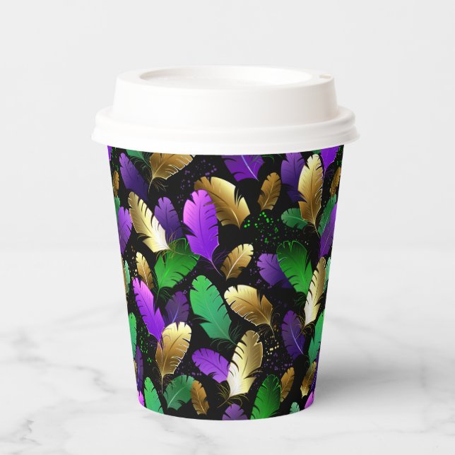 Seamless Pattern with Mardi Gras feathers Paper Cups (Front)