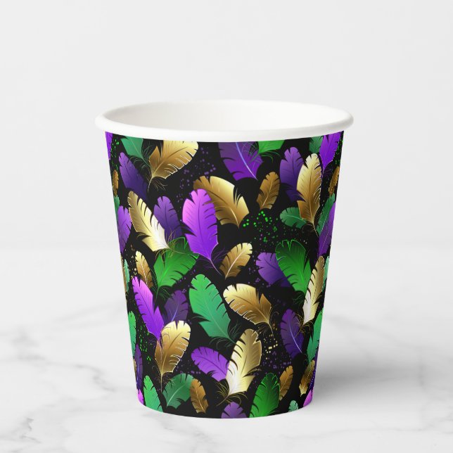 Seamless Pattern with Mardi Gras feathers Paper Cups (Front)
