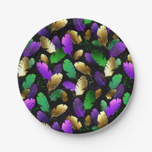 Seamless Pattern with Mardi Gras feathers Paper Plate