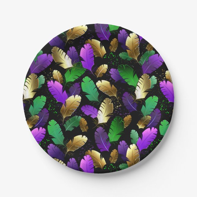 Seamless Pattern with Mardi Gras feathers Paper Plate (Front)