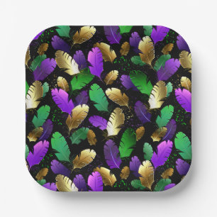 Seamless Pattern with Mardi Gras feathers Paper Plate