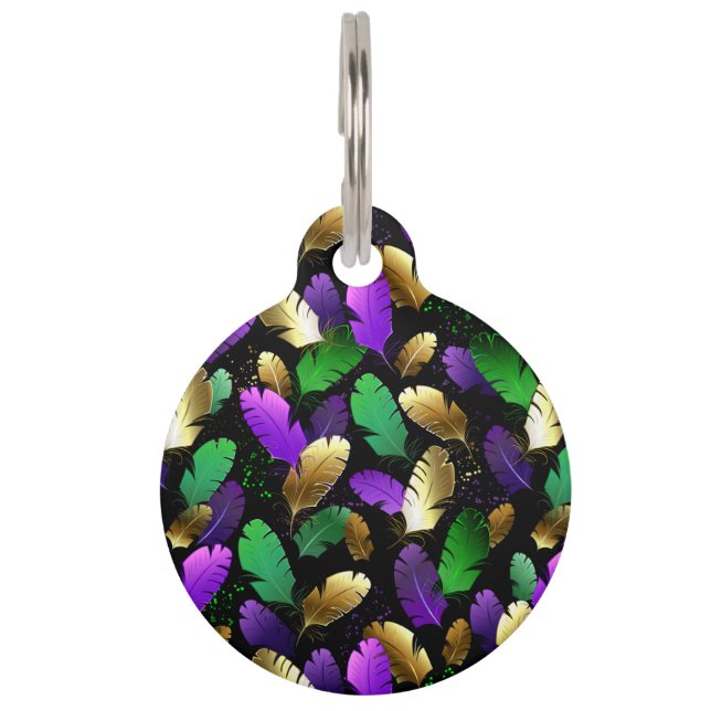 Seamless Pattern with Mardi Gras feathers Pet Tag (Front)