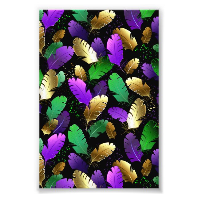 Seamless Pattern with Mardi Gras feathers Photo Print (Front)