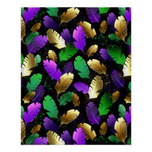 Seamless Pattern with Mardi Gras feathers Poster