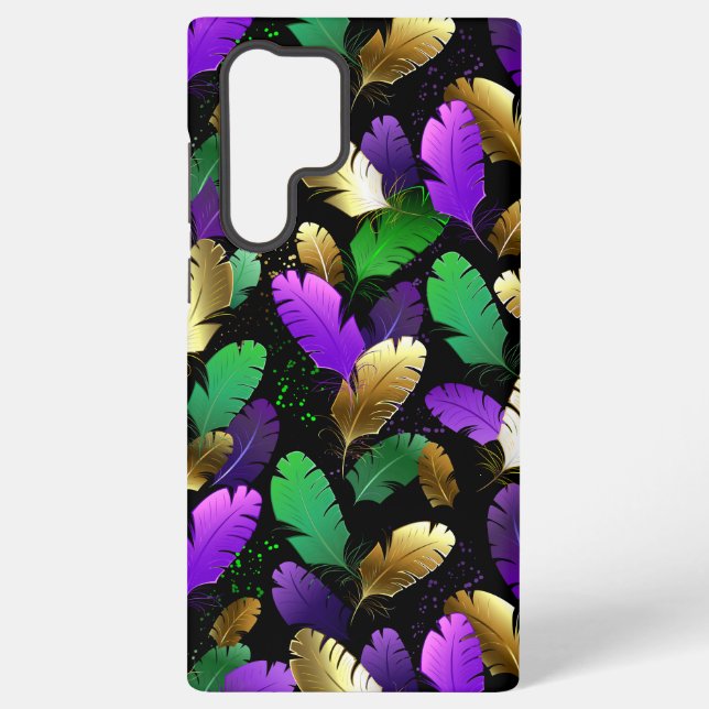 Seamless Pattern with Mardi Gras feathers Samsung Galaxy S22 Ultra Case (Back)