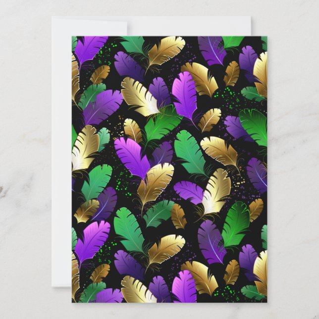 Seamless Pattern with Mardi Gras feathers Save The Date (Front)