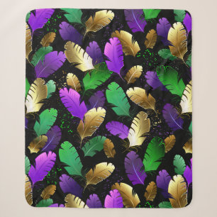 Seamless Pattern with Mardi Gras feathers Sherpa Blanket