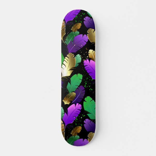 Seamless Pattern with Mardi Gras feathers Skateboard (Front)