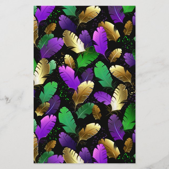 Seamless Pattern with Mardi Gras feathers Stationery (Front)