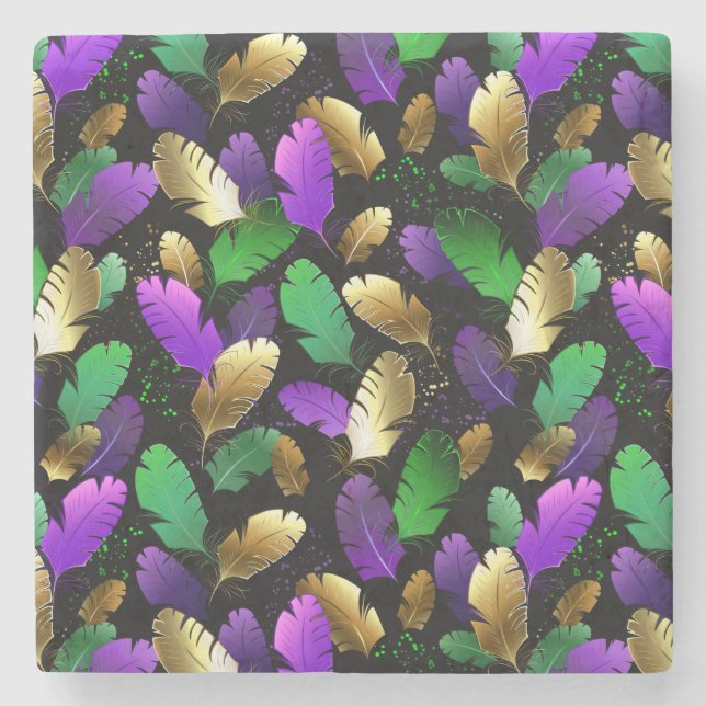 Seamless Pattern with Mardi Gras feathers Stone Coaster (Front)