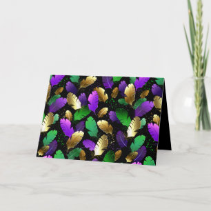 Seamless Pattern with Mardi Gras feathers Thank You Card
